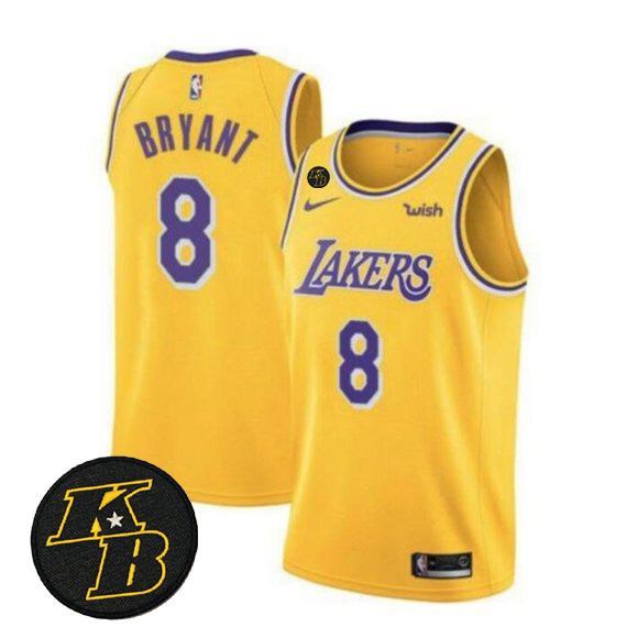 Men's Los Angeles Lakers #8 Kobe Bryant With KB Patch Yellow Stitched NBA Jersey